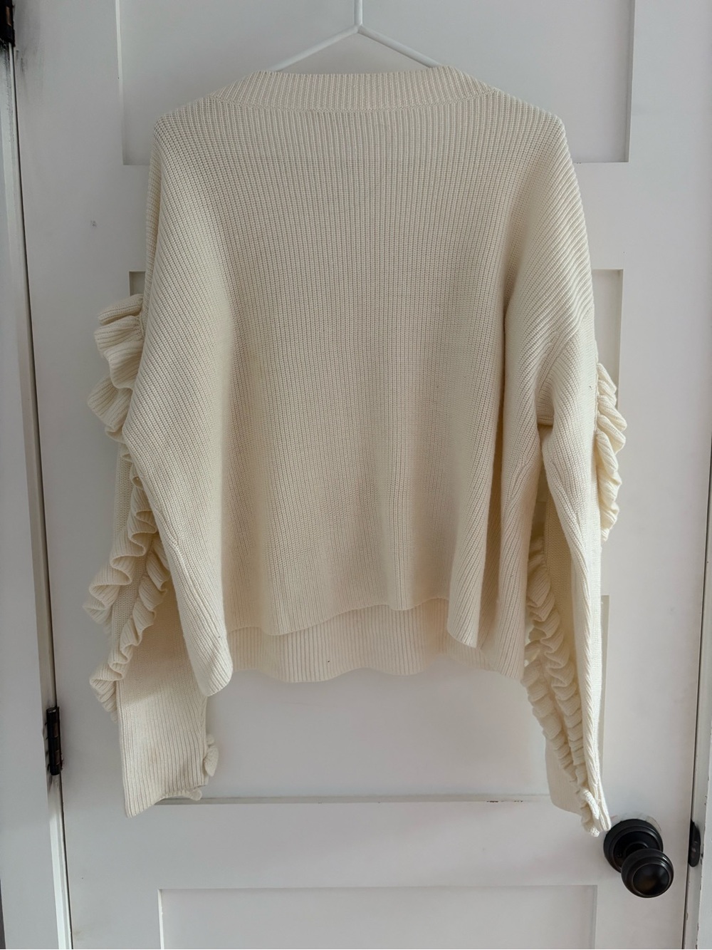 FRAME Ruffle Yoke Ribbed Sweater Off White size M - Picture 3 of 14